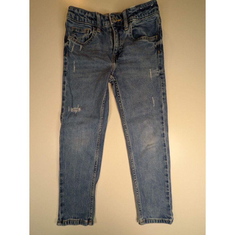 H&M Boys Size 6 Relaxed Fit Tapered Distressed Blue Jeans Stretch Denim